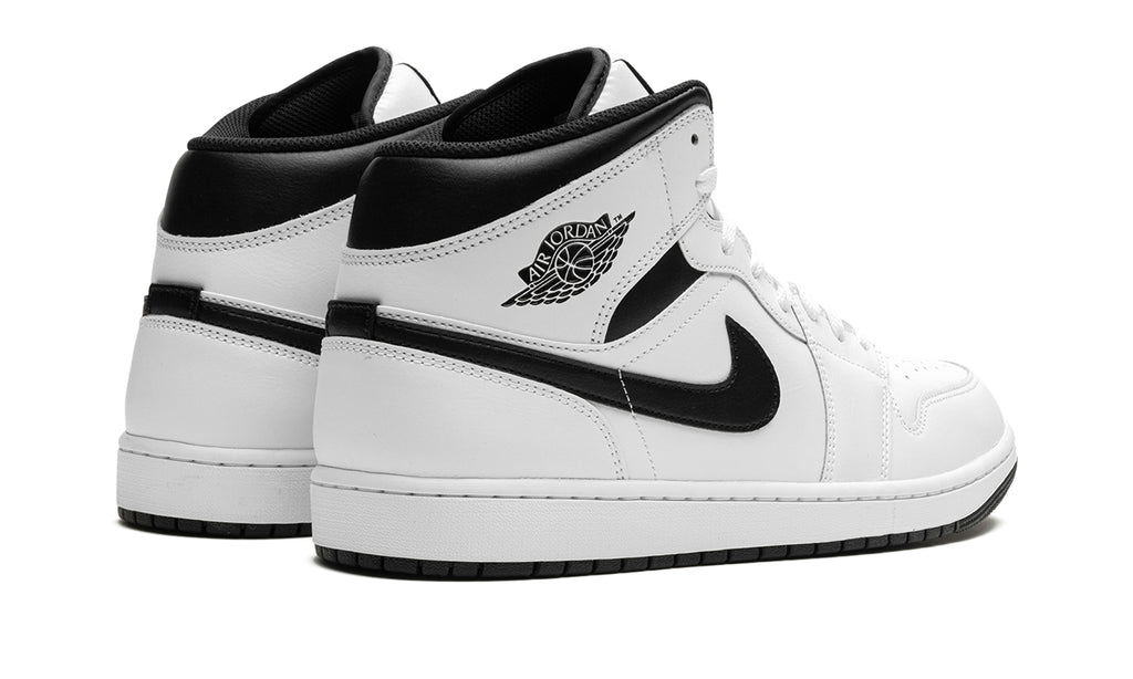 Air Jordan 1 Mid Sneakers - White with Black Swooshes and Collar