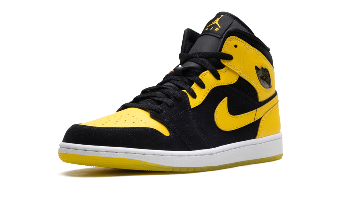 Air Jordan 1 Mid Sneakers - Black and Yellow with White Midsole