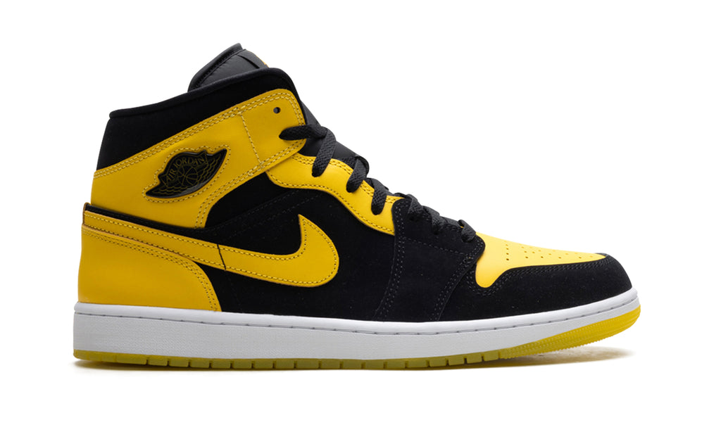 Air Jordan 1 Mid Sneakers - Black and Yellow with White Midsole