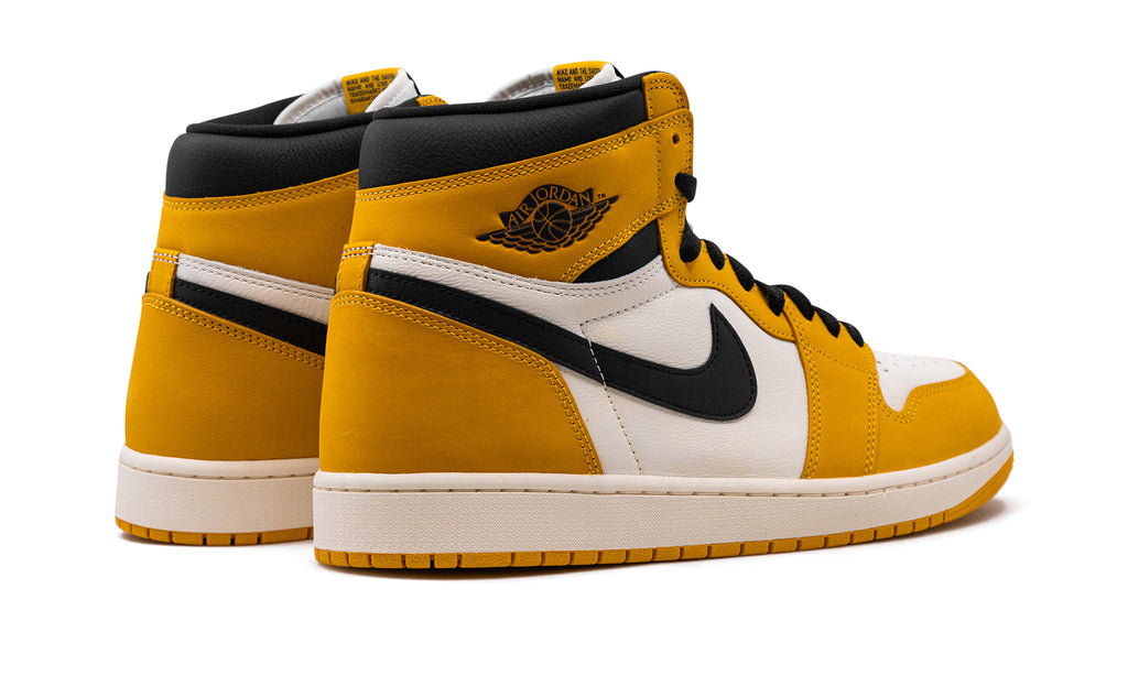 Air Jordan 1 Retro High OG Sneakers - Golden Yellow and White with Black Swooshes