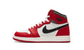 Air Jordan 1 Retro High OG Sneakers - Red and White with Black Swoosh and Cracked Collar