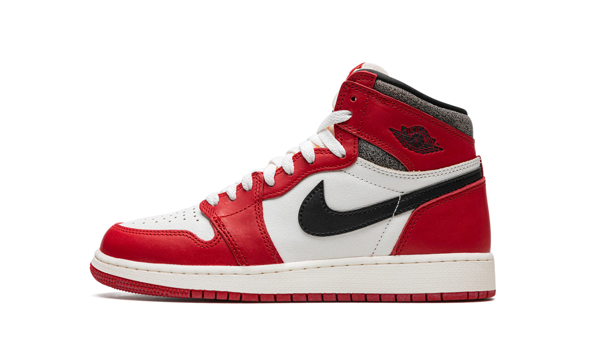 Air Jordan 1 Retro High OG Sneakers - Red and White with Black Swoosh and Cracked Collar