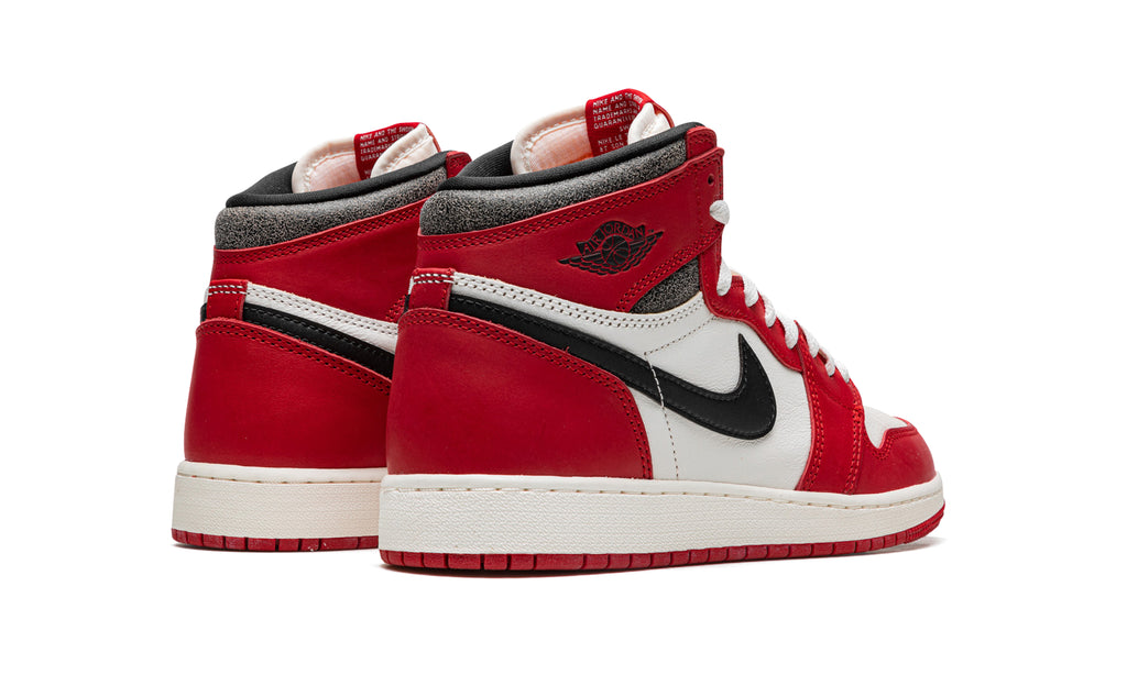 Air Jordan 1 Retro High OG Sneakers - Red and White with Black Swoosh and Cracked Collar