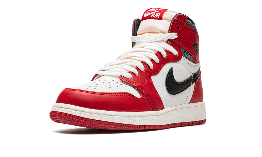 Air Jordan 1 Retro High OG Sneakers - Red and White with Black Swoosh and Cracked Collar