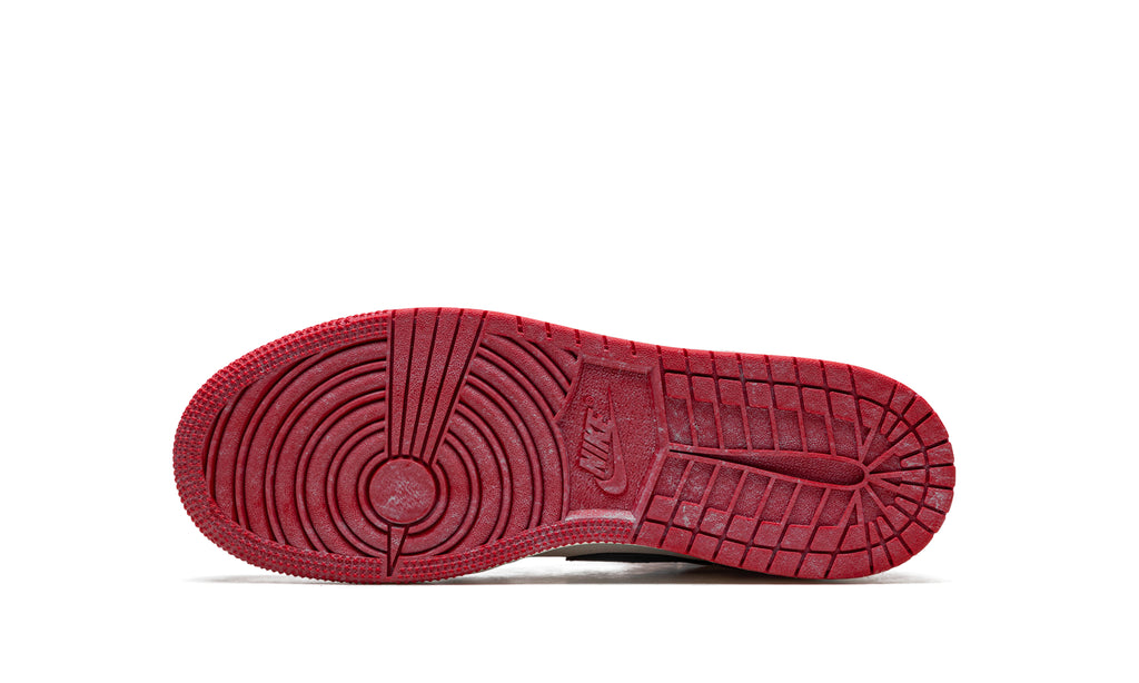 Air Jordan 1 Retro High OG Sneakers - Red and White with Black Swoosh and Cracked Collar