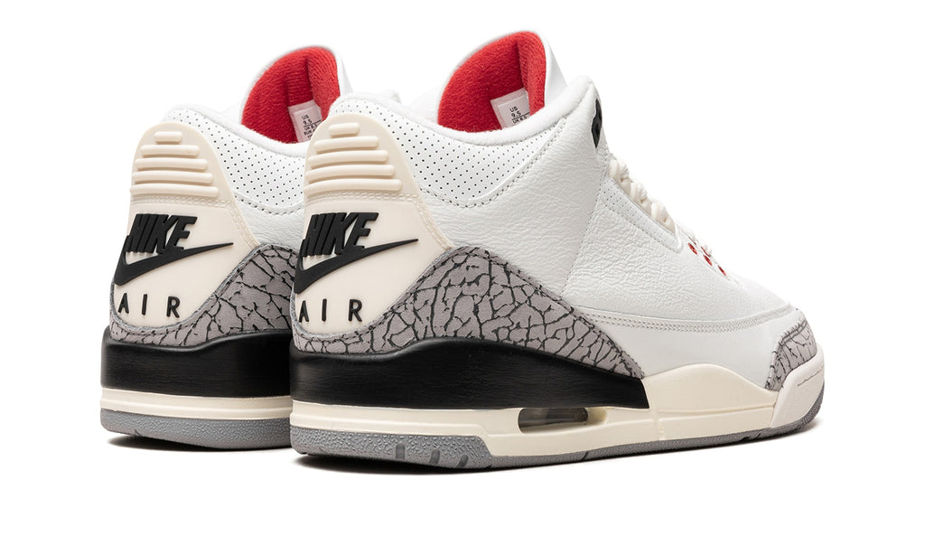 Air Jordan 3 Sneakers - White/Cement Grey with Elephant Print and Red Accents