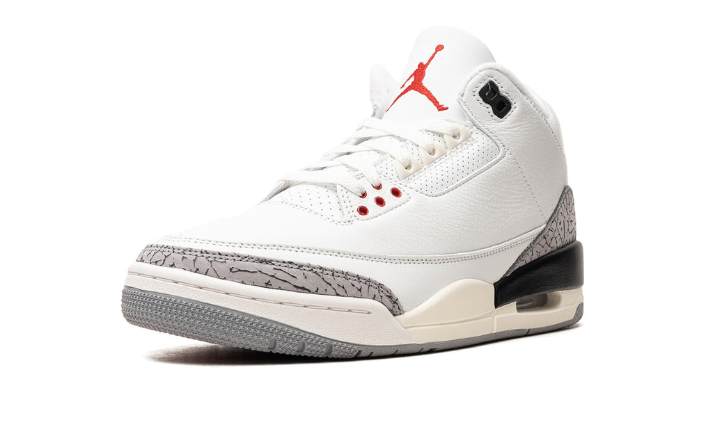 Air Jordan 3 Sneakers - White/Cement Grey with Elephant Print and Red Accents