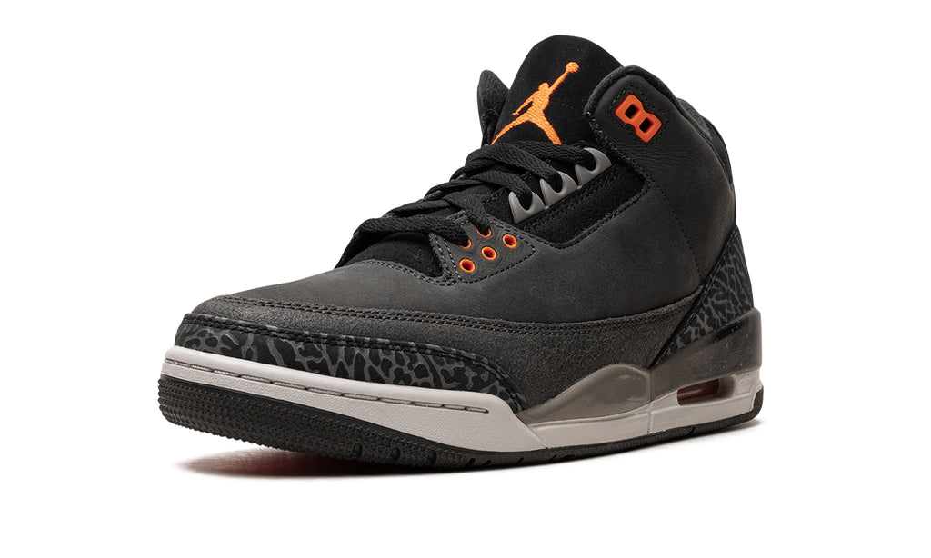 Air Jordan 3 Retro Sneakers - Black and Charcoal with Orange Accents