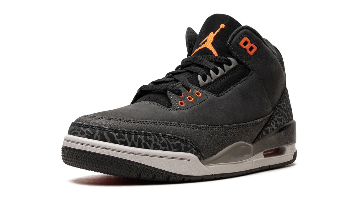 Air Jordan 3 Retro Sneakers - Black and Charcoal with Orange Accents