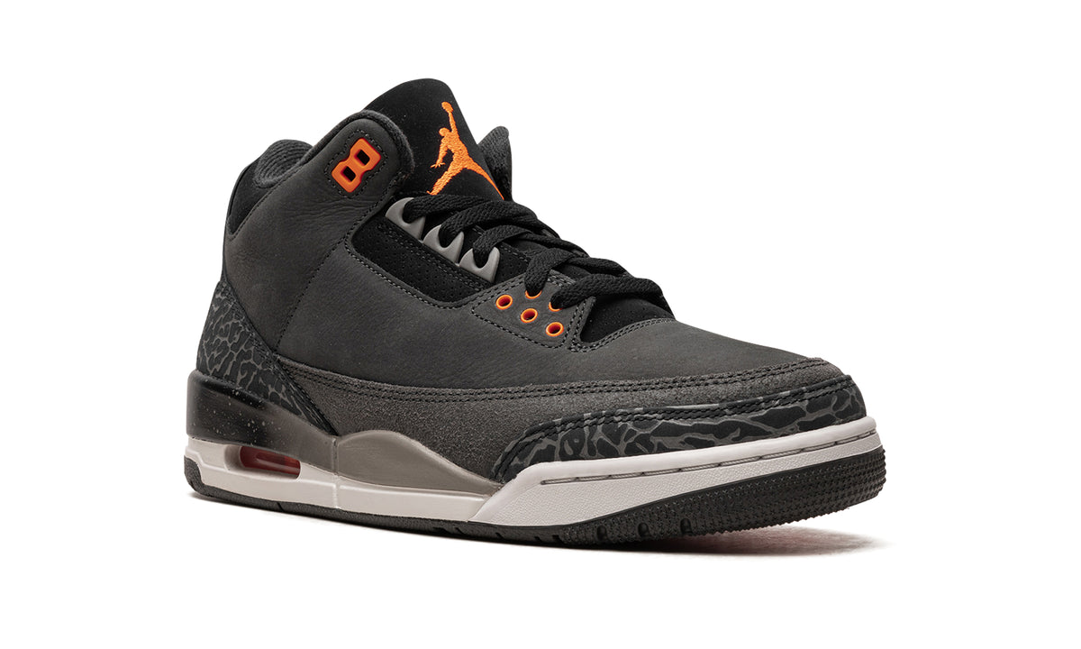 Air Jordan 3 Retro Sneakers - Black and Charcoal with Orange Accents