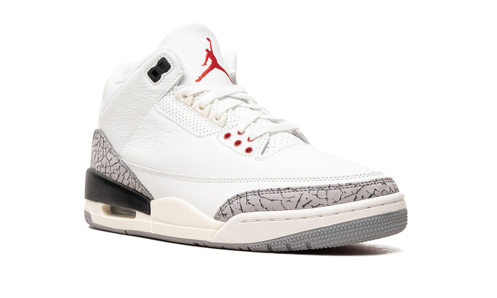 Air Jordan 3 Sneakers - White/Cement Grey with Elephant Print and Red Accents