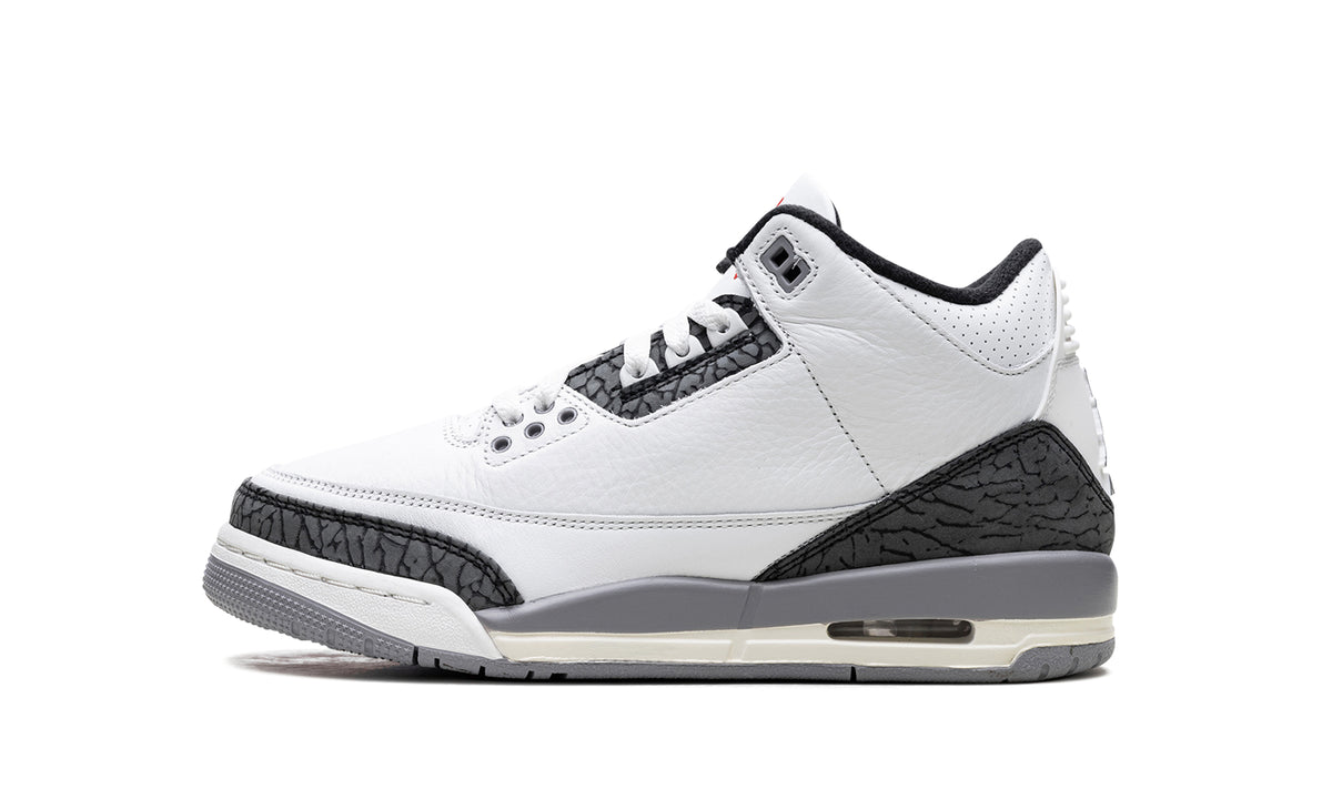 Air Jordan 3 Retro Sneakers - White/Grey with Elephant Print and Red Accents