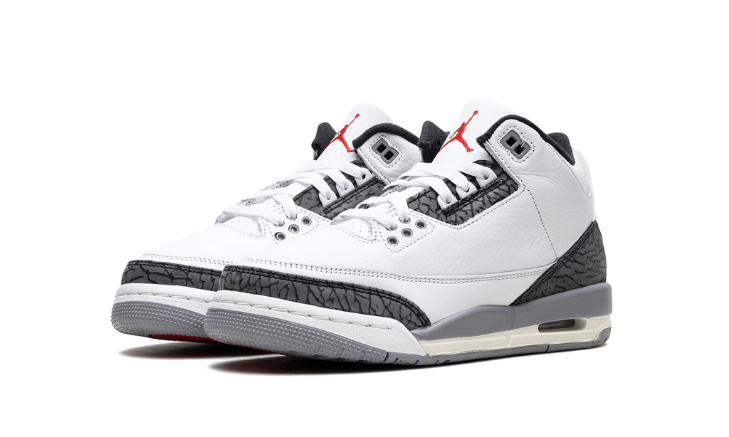 Air Jordan 3 Retro Sneakers - White/Grey with Elephant Print and Red Accents
