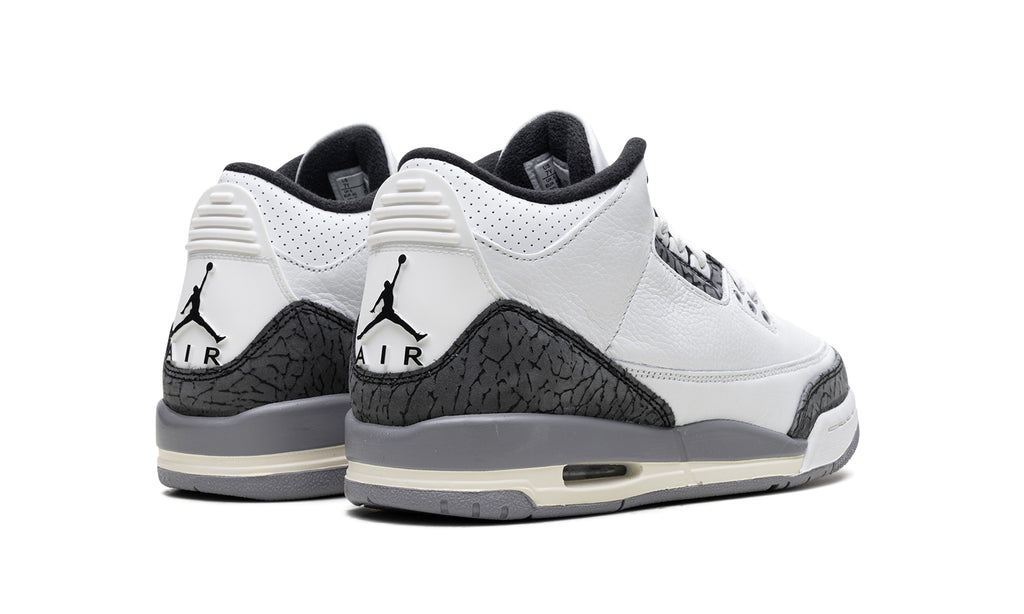 Air Jordan 3 Retro Sneakers - White/Grey with Elephant Print and Red Accents