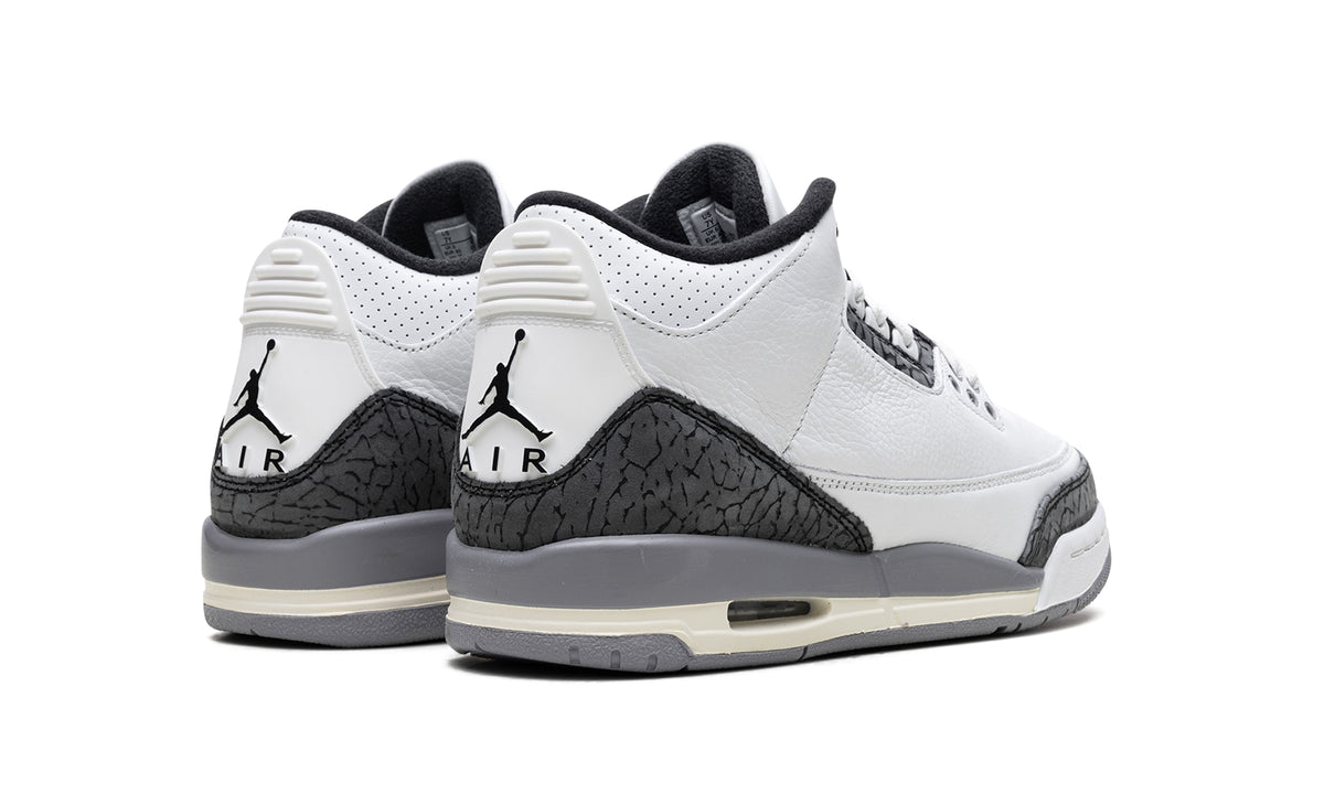 Air Jordan 3 Retro Sneakers - White/Grey with Elephant Print and Red Accents