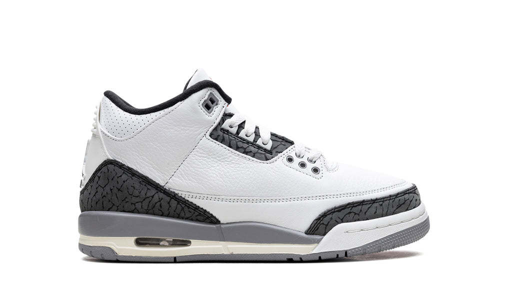 Air Jordan 3 Retro Sneakers - White/Grey with Elephant Print and Red Accents