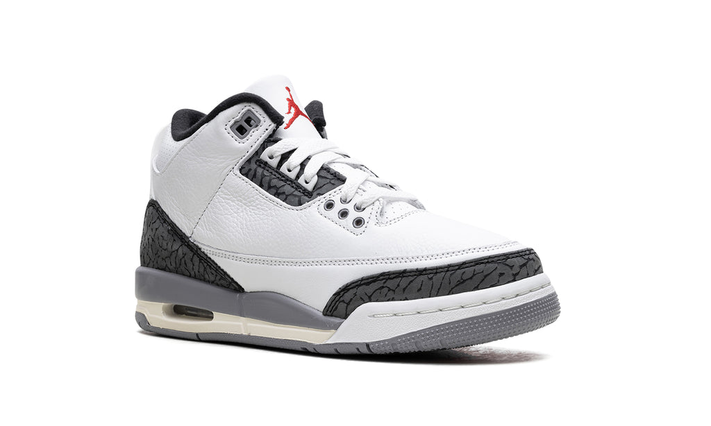 Air Jordan 3 Retro Sneakers - White/Grey with Elephant Print and Red Accents