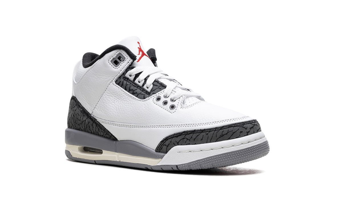 Air Jordan 3 Retro Sneakers - White/Grey with Elephant Print and Red Accents