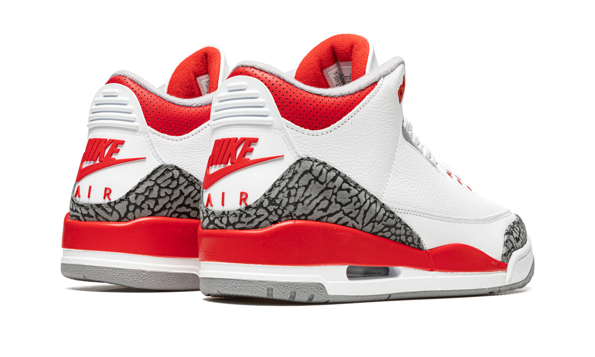 Air Jordan 3 Retro Sneakers - White and Red with Gray Elephant-Print Overlays