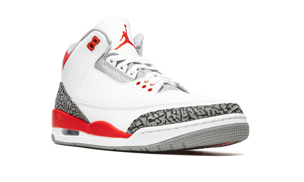 Air Jordan 3 Retro Sneakers - White and Red with Gray Elephant-Print Overlays