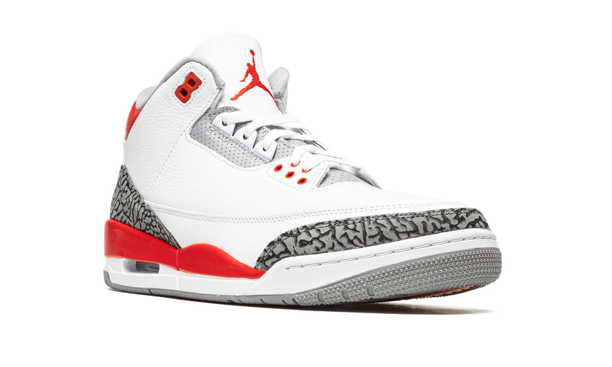 Air Jordan 3 Retro Sneakers - White and Red with Gray Elephant-Print Overlays
