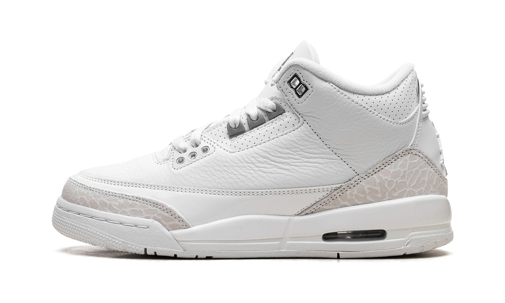 Air Jordan 3 Retro Sneakers - White & Silver with Pale Elephant Print