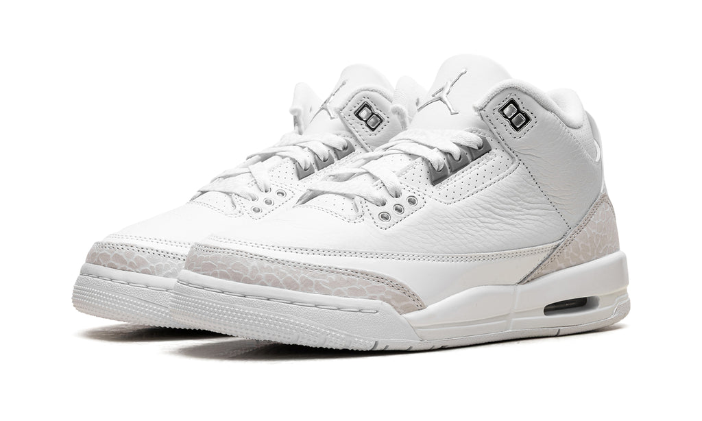 Air Jordan 3 Retro Sneakers - White & Silver with Pale Elephant Print