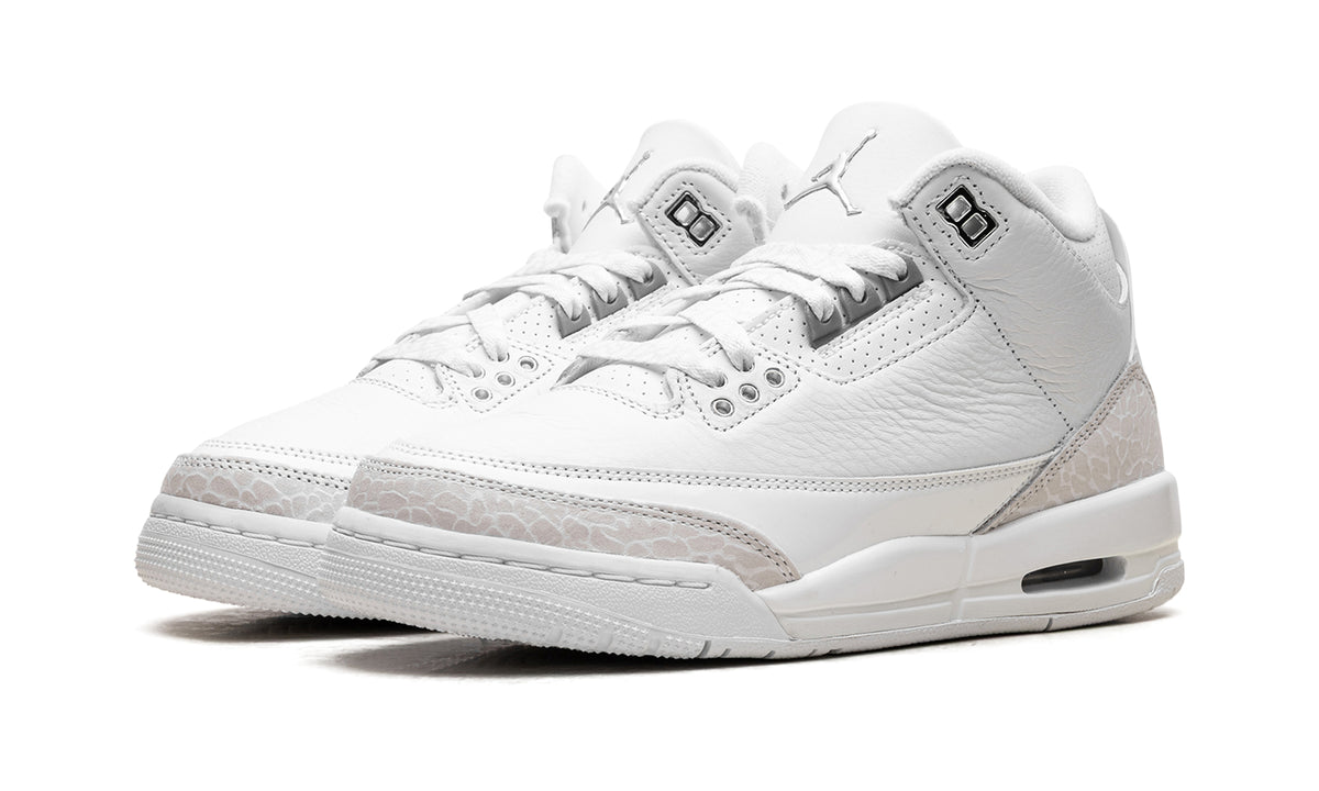 Air Jordan 3 Retro Sneakers - White & Silver with Pale Elephant Print