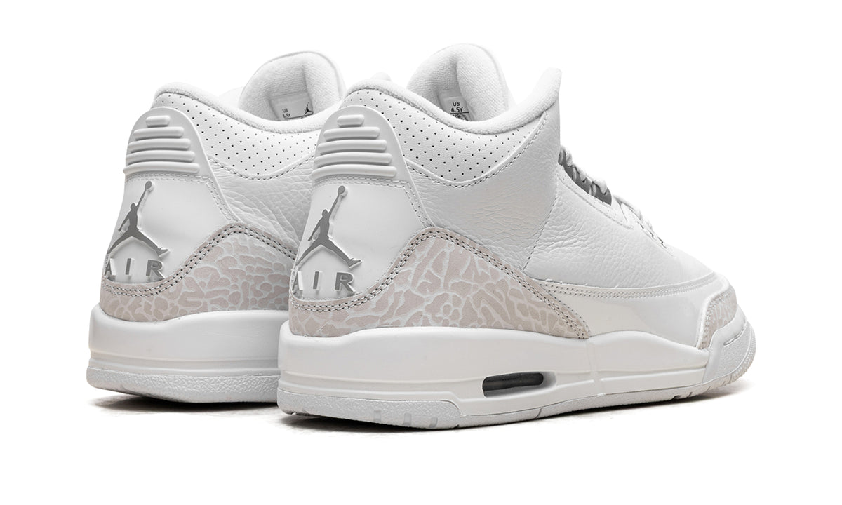 Air Jordan 3 Retro Sneakers - White & Silver with Pale Elephant Print