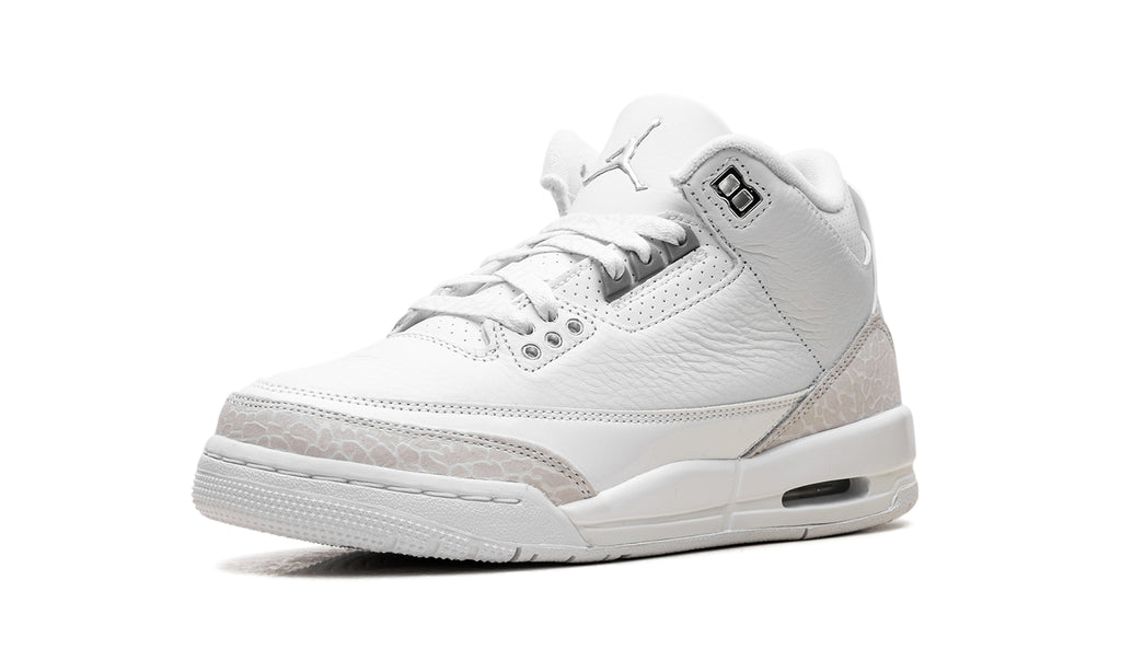 Air Jordan 3 Retro Sneakers - White & Silver with Pale Elephant Print