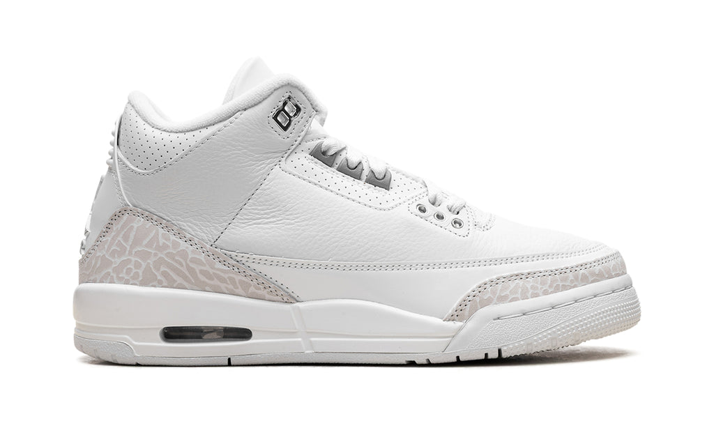 Air Jordan 3 Retro Sneakers - White & Silver with Pale Elephant Print
