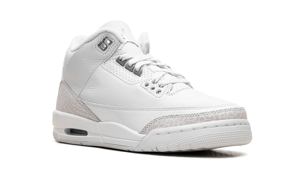 Air Jordan 3 Retro Sneakers - White & Silver with Pale Elephant Print