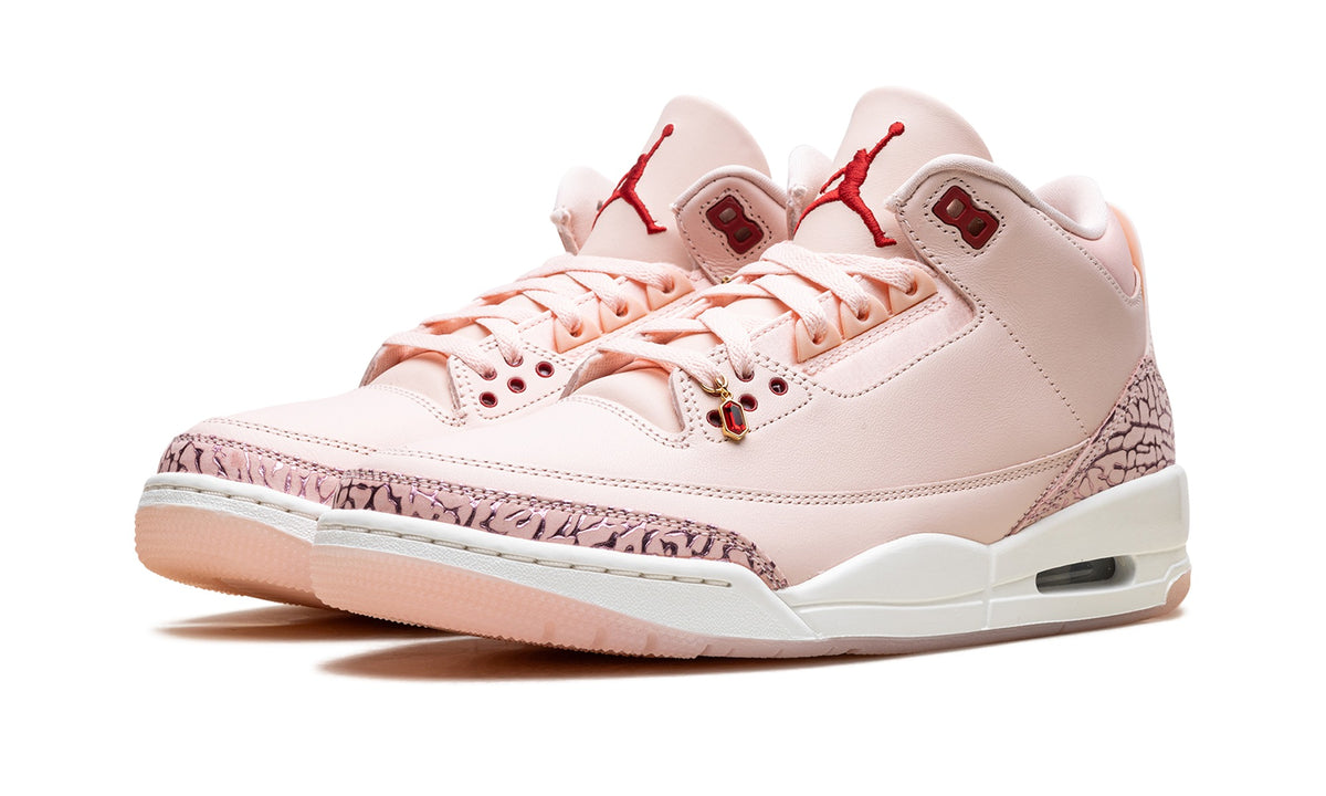 Air Jordan 3 Sneakers - Blush Pink with Elephant Print and Red Accents