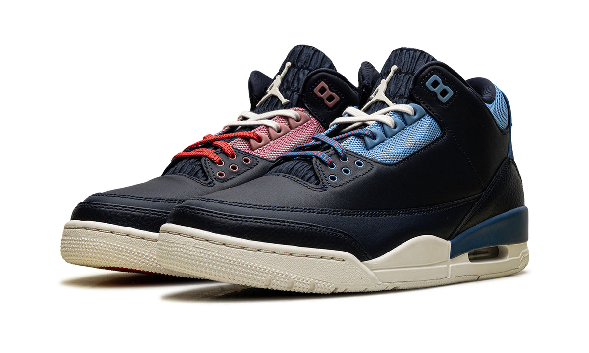 Air Jordan 3 Retro Sneakers - Black with Mismatched Blue & Red Accents