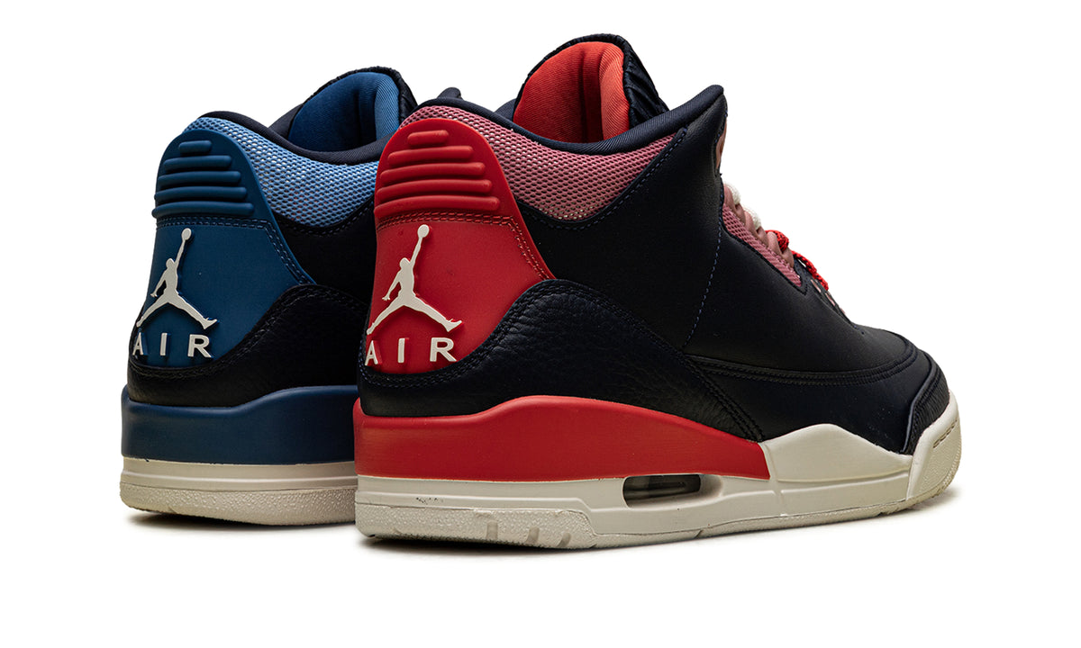 Air Jordan 3 Retro Sneakers - Black with Mismatched Blue & Red Accents