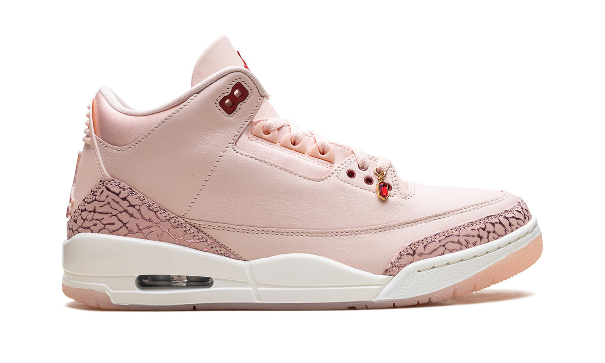 Air Jordan 3 Sneakers - Blush Pink with Elephant Print and Red Accents