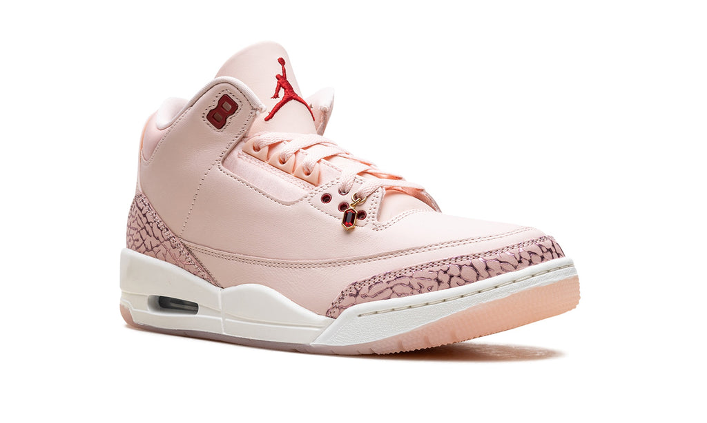 Air Jordan 3 Sneakers - Blush Pink with Elephant Print and Red Accents