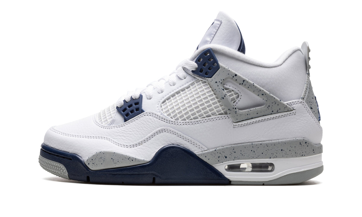 Air Jordan 4 Retro Sneakers - White and Navy with Speckled Gray Details