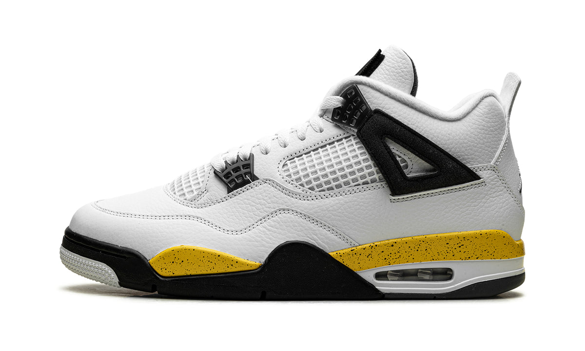 Air Jordan 4 Retro Sneakers - White, Black & Yellow with Speckled Midsole