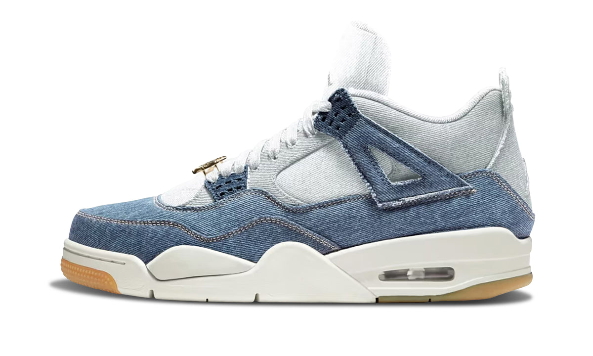 Air Jordan 4 Denim-Style Sneakers - Blue and White with Gum Sole Details