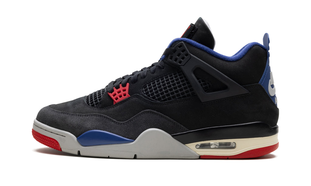 Air Jordan 4 Rare Air Sneakers - Black and Charcoal with Blue and Red Accents
