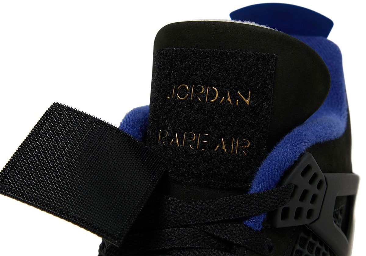 Air Jordan 4 Rare Air Sneakers - Black and Charcoal with Blue and Red Accents