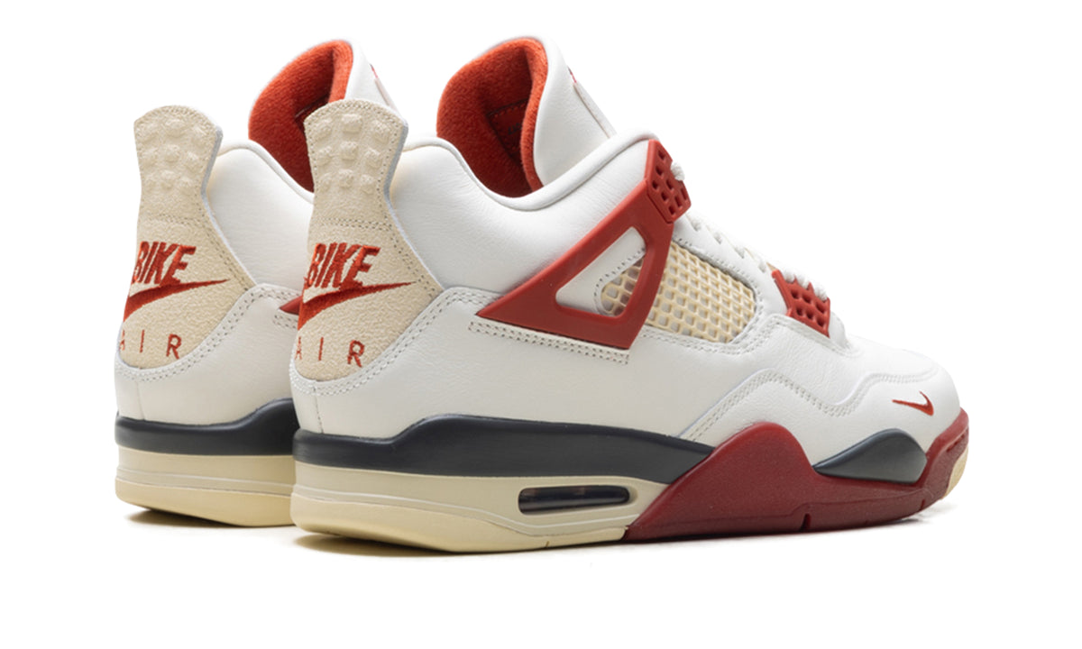 Air Jordan 4 Sneakers - White and Red with Cream and Charcoal Accents