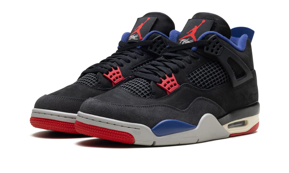 Air Jordan 4 Rare Air Sneakers - Black and Charcoal with Blue and Red Accents