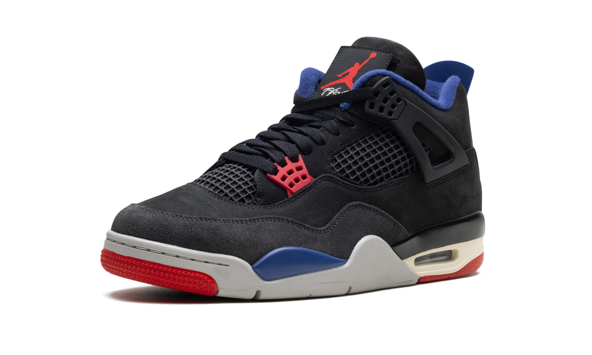 Air Jordan 4 Rare Air Sneakers - Black and Charcoal with Blue and Red Accents