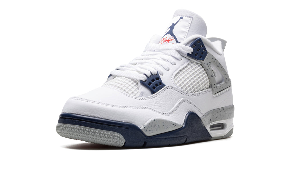 Air Jordan 4 Retro Sneakers - White and Navy with Speckled Gray Details