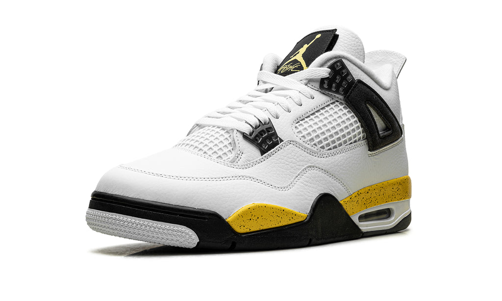 Air Jordan 4 Retro Sneakers - White, Black & Yellow with Speckled Midsole