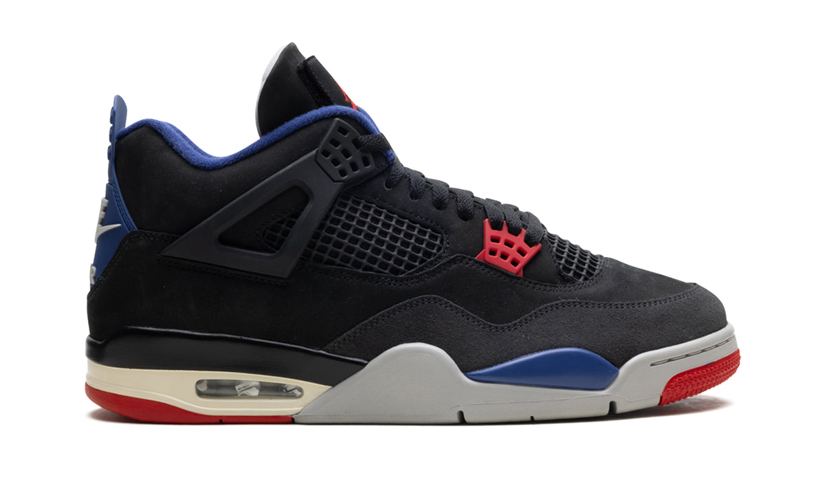 Air Jordan 4 Rare Air Sneakers - Black and Charcoal with Blue and Red Accents