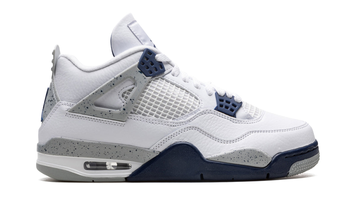 Air Jordan 4 Retro Sneakers - White and Navy with Speckled Gray Details