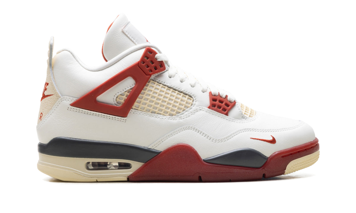 Air Jordan 4 Sneakers - White and Red with Cream and Charcoal Accents